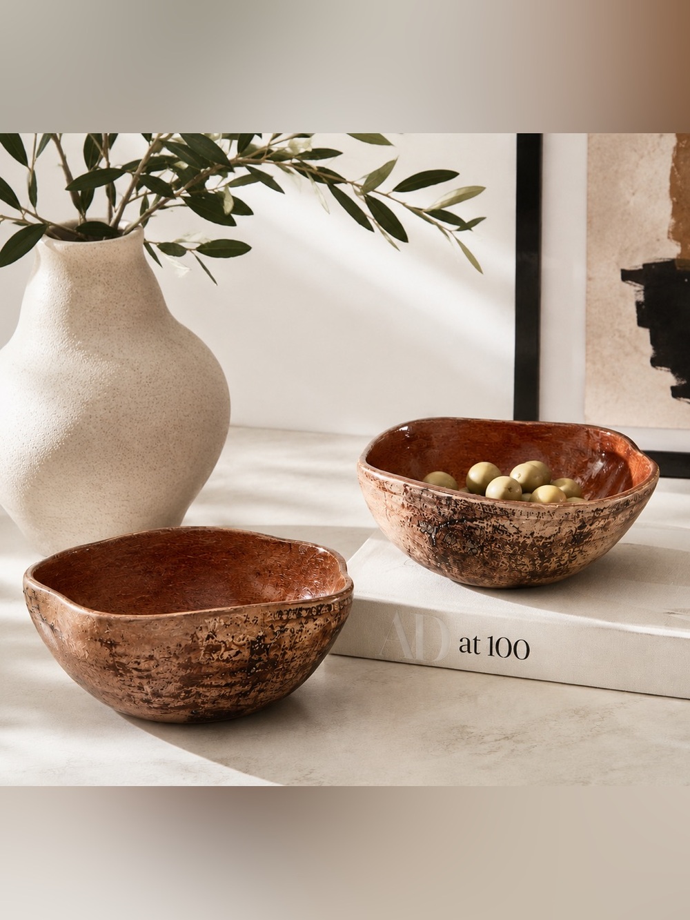 Vtg 2-pcs Handcrafted Natural Coconut Halves Serving Bowls Rustic Modern#0615264